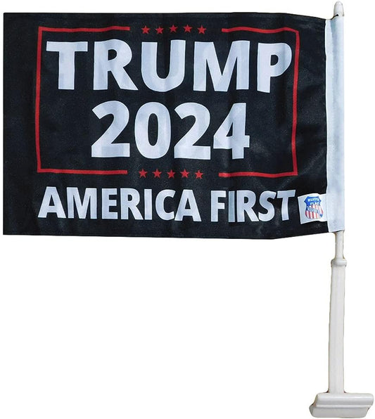 Trump 2024 America First Double Sided 12"x18" Car Vehicle Flag