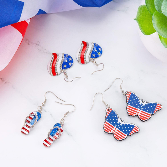 6 Pairs American Flag Earrings 4th of July Earrings Patriotic Star